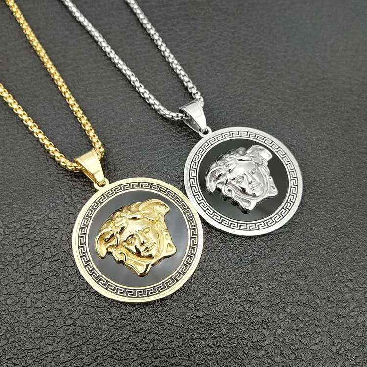 Греческая новинка, популярное ожерелье Medusa из титанового золота в стиле хип-хоп
