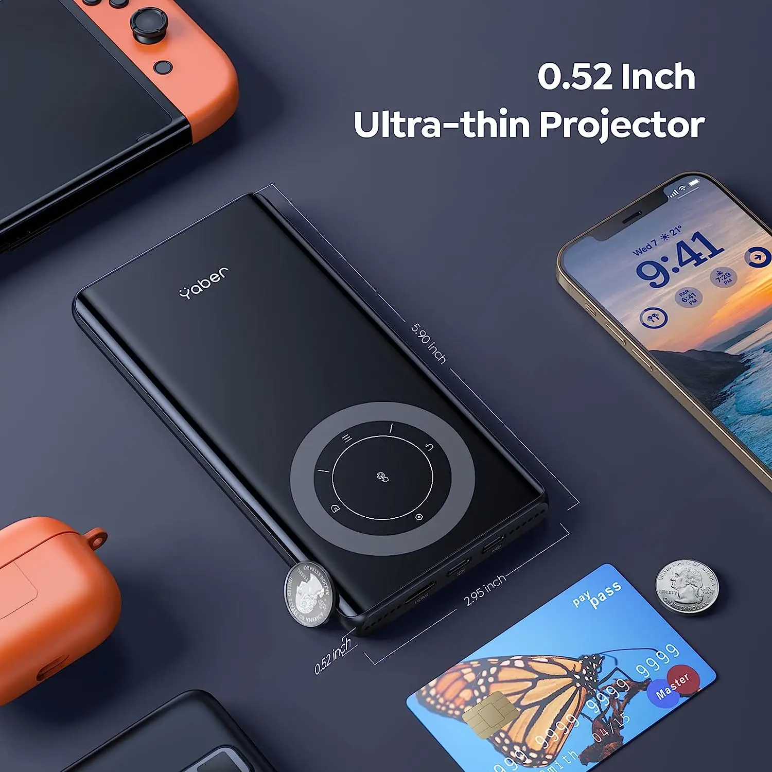 Yaber Mini Pocket Projector with WiFi&BT DLP Portable Beamer with Speaker 1080P with IOS/Android TV Screen Mirroring