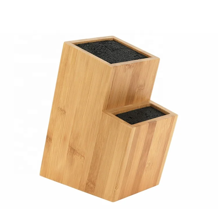 Universal Knife Holder Two-Tier Knife Storage Bamboo Knife Block with Bristle