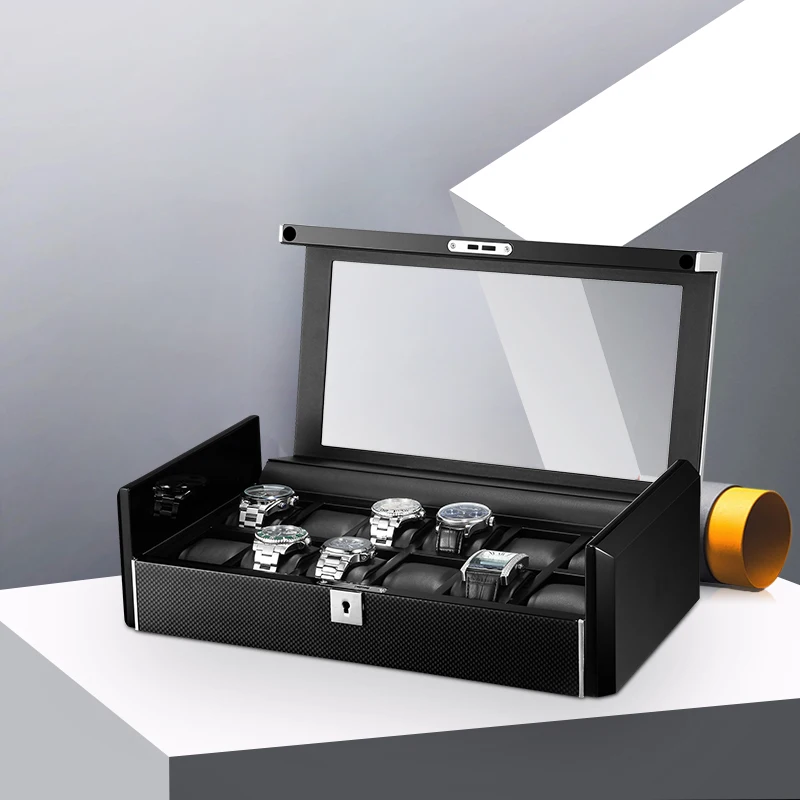 Embers watch box 12 slots PU Leather Pillow Black Carbon Fiber Display Box watches storage case