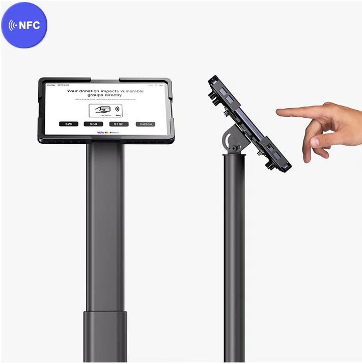 Softpos terminal with pole donation kiosk contactless donation terminal self service kiosk Facing nfc pos terminal nfc machine