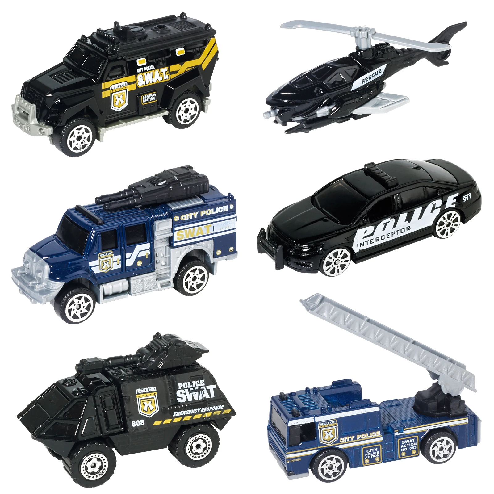 SUNQ Mental Factory Die Cast Police Vehicle Toy Set Assorted Rescue Truck Metal Toy Car Educational Alloy Car For Children