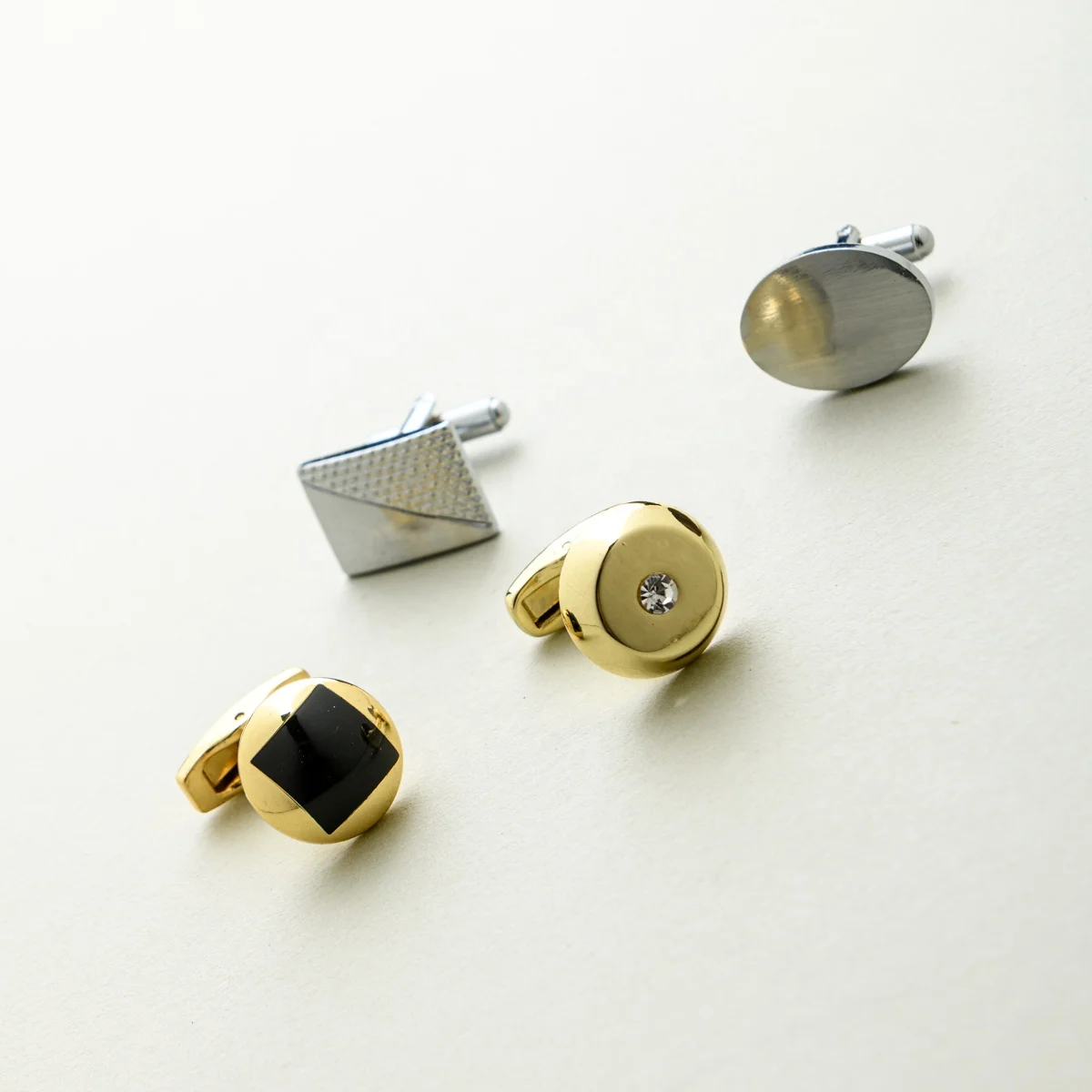 Wholesale Round Black Precious Stone Gold Plated Cufflinks Crystal Gemstone Mens Woman Cufflinks