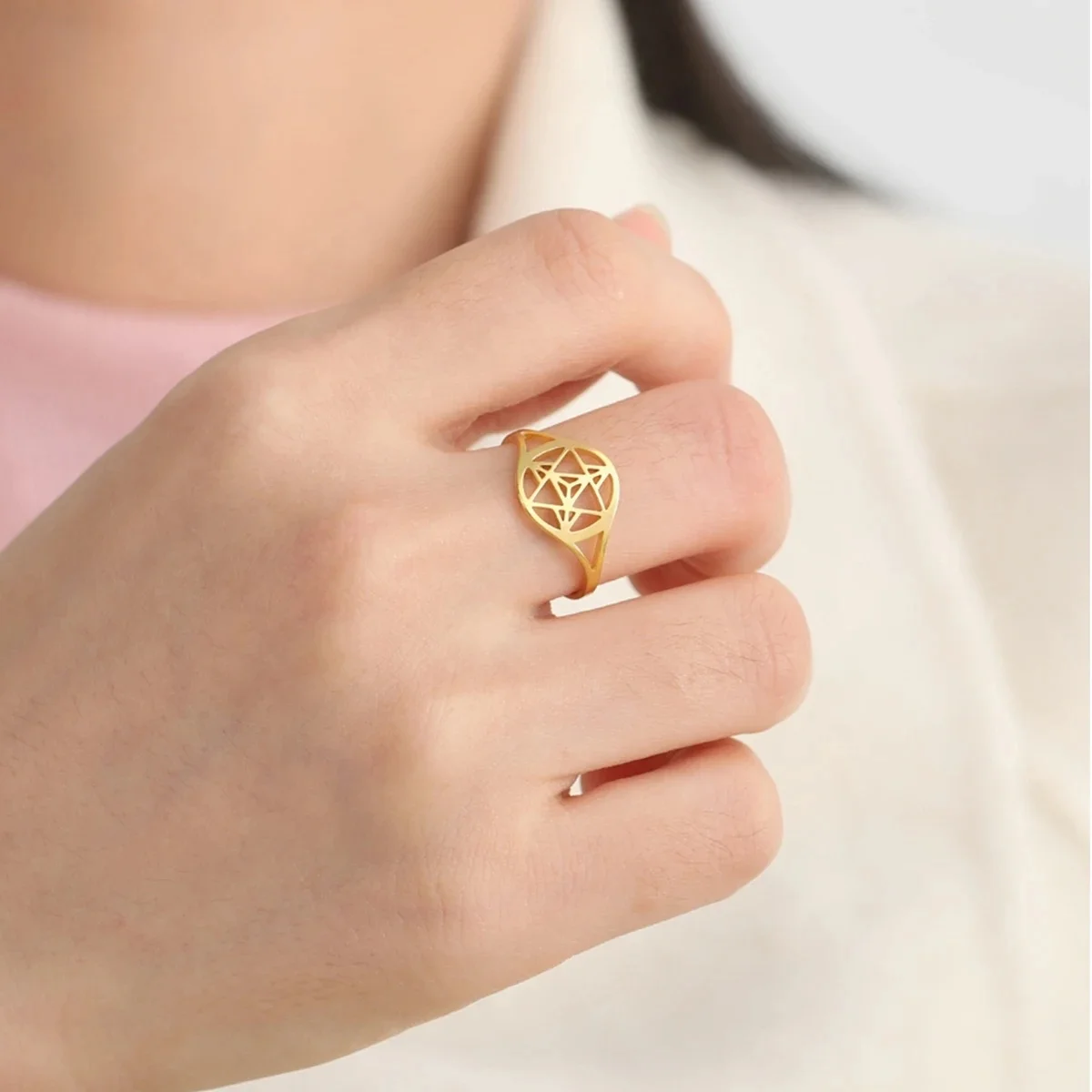 Merkaba Symbol Star Sacred Geometry Ring Vintage Meditation Finger Rings Stainless Steel Jewelry Gift
