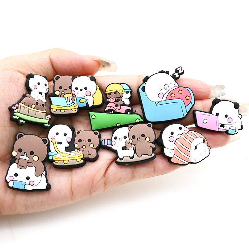 Wholesale Designer Shoe Accessories Bulk Cute Lovely Bear Shoe Charms Brown And White Bear Shoe Decorations With Clog