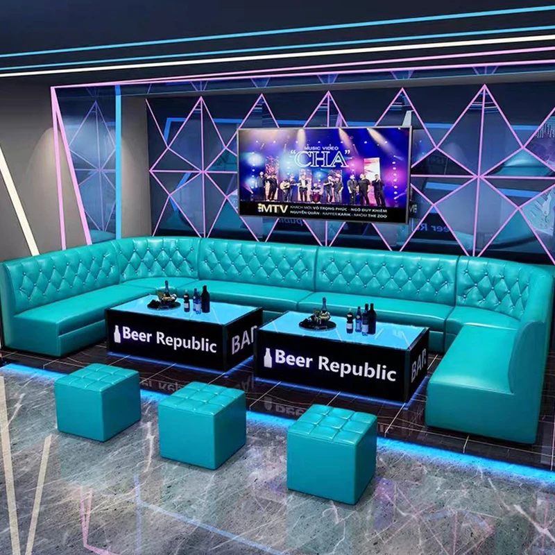 Black Velvet Beach Bar Glass Led Ktv Table Led Restaurant Stainless steel Night Club Bar Restaurant Furniture Booth Seating Sets
