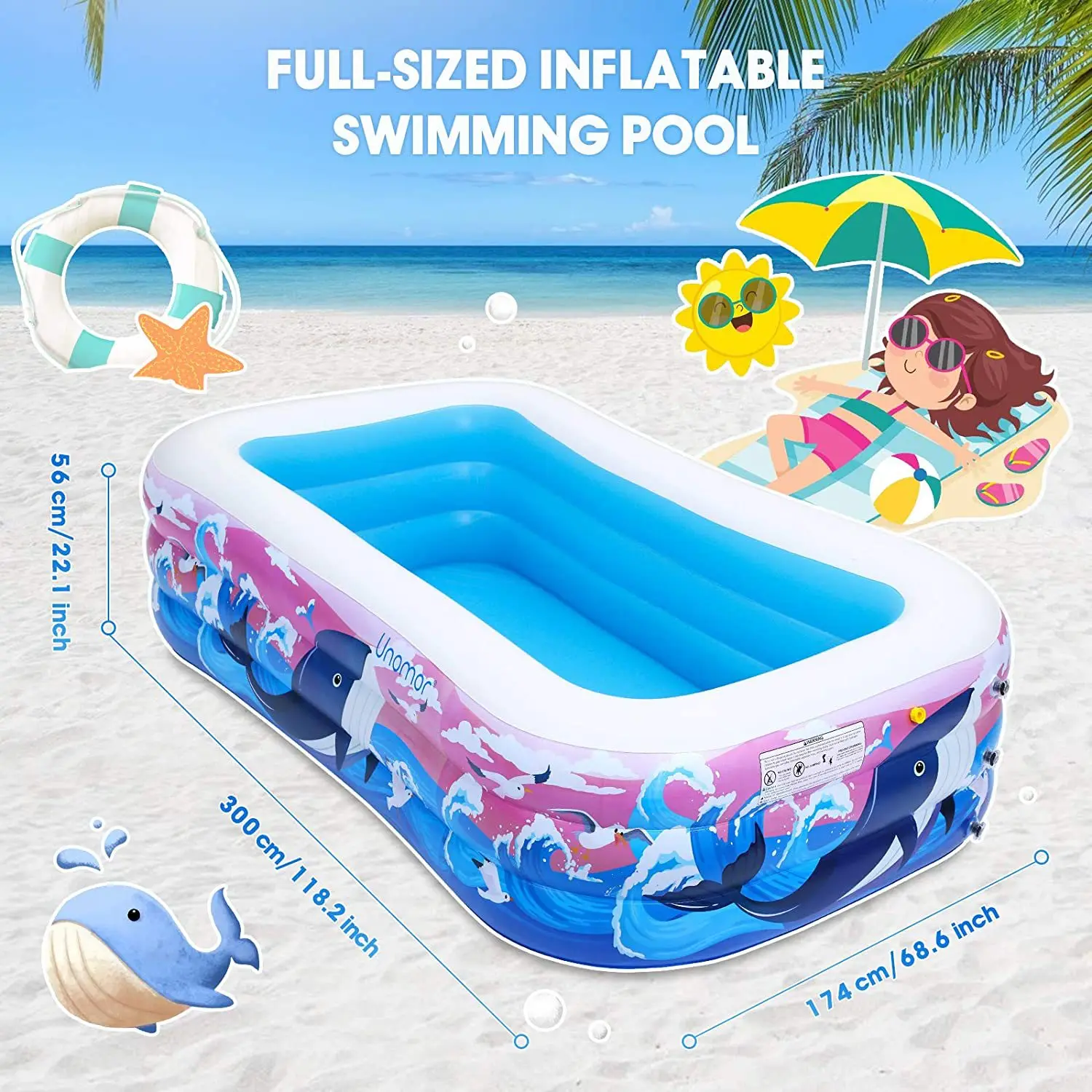Cute Pattern Design Indoor/Outdoor Dual-Purpose Inflatable Swimming Pool Fountain Environmental Protection PVC Material