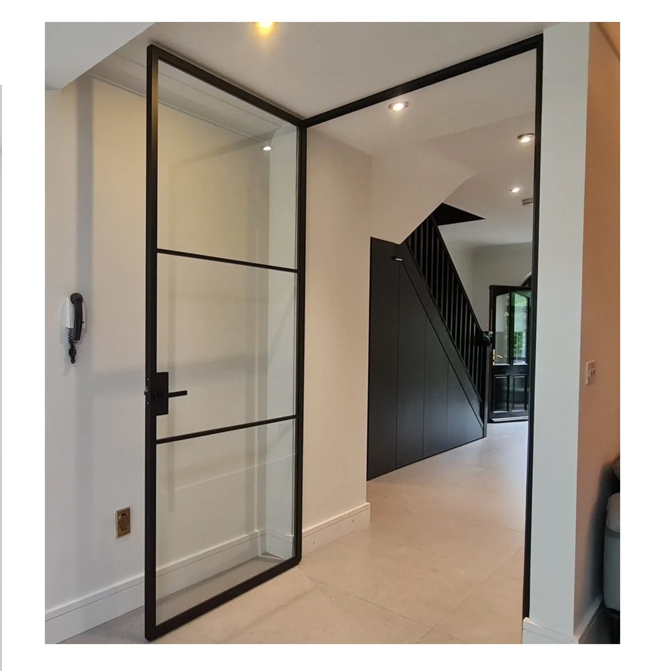 Residential Main Iron Glass Door Black Frame with Tempered Glass Various Customized Size
