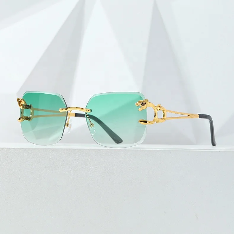 Luxury Rimless Tiger Design Sun Shades Woman Man Sun Glasses Eye Glasses UV 400 Square Metal Multi Color Sunglasses Wholesale
