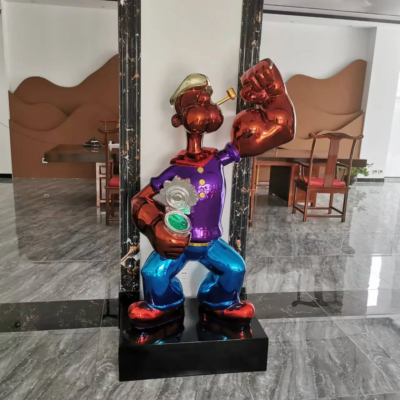 Современный домашний декор металлическая статуя попью в натуральную величину из нержавеющей стали