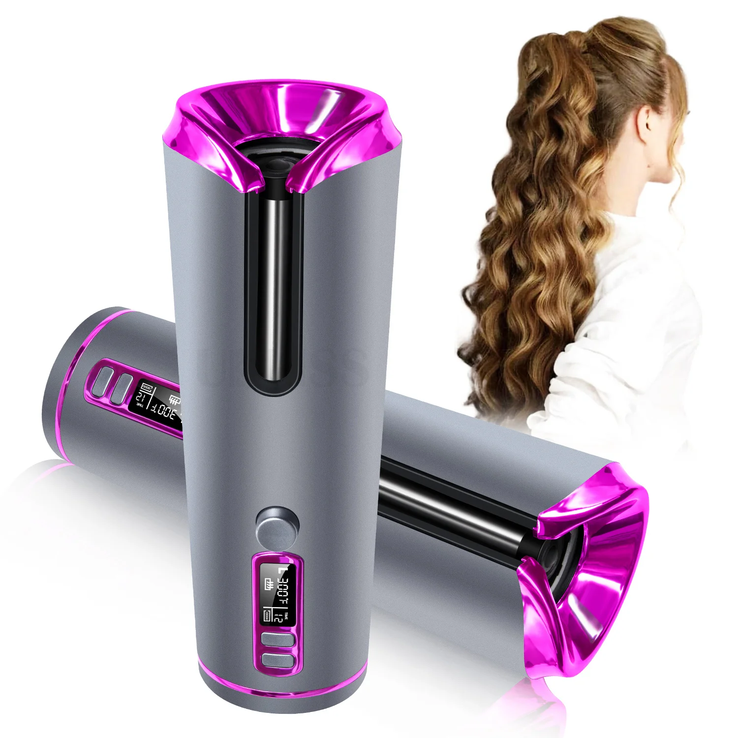 Portable Wireless Hair Curler Automatic Curling Iron USB Rechargeable for LCD Display Curly Machine Ceramic Wave Hair Curler