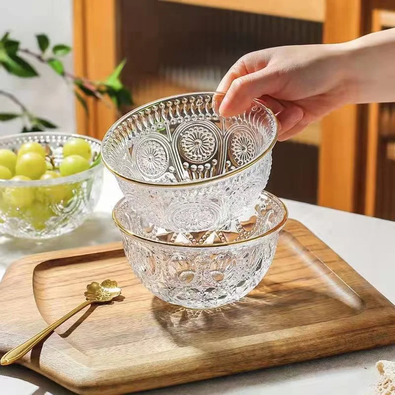 Wholesale Restaurant Salad Acrylic Tea Bowls Circular Food Grade glass Vegetable Transparent Glass Fruit Bowl