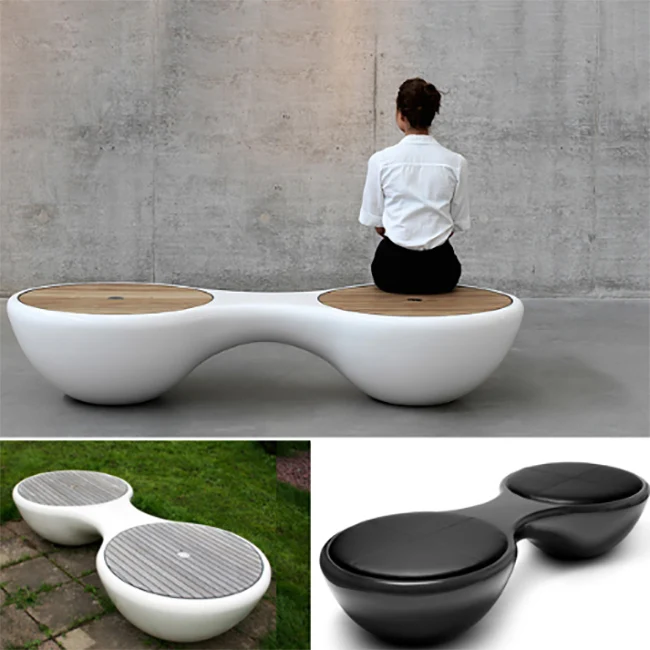 FRP Wood Two Conjoined Chair Novelty Sunglass Shape Durable Outdoor Park Garden Lounges Bench Relax Leisure Chair Seat