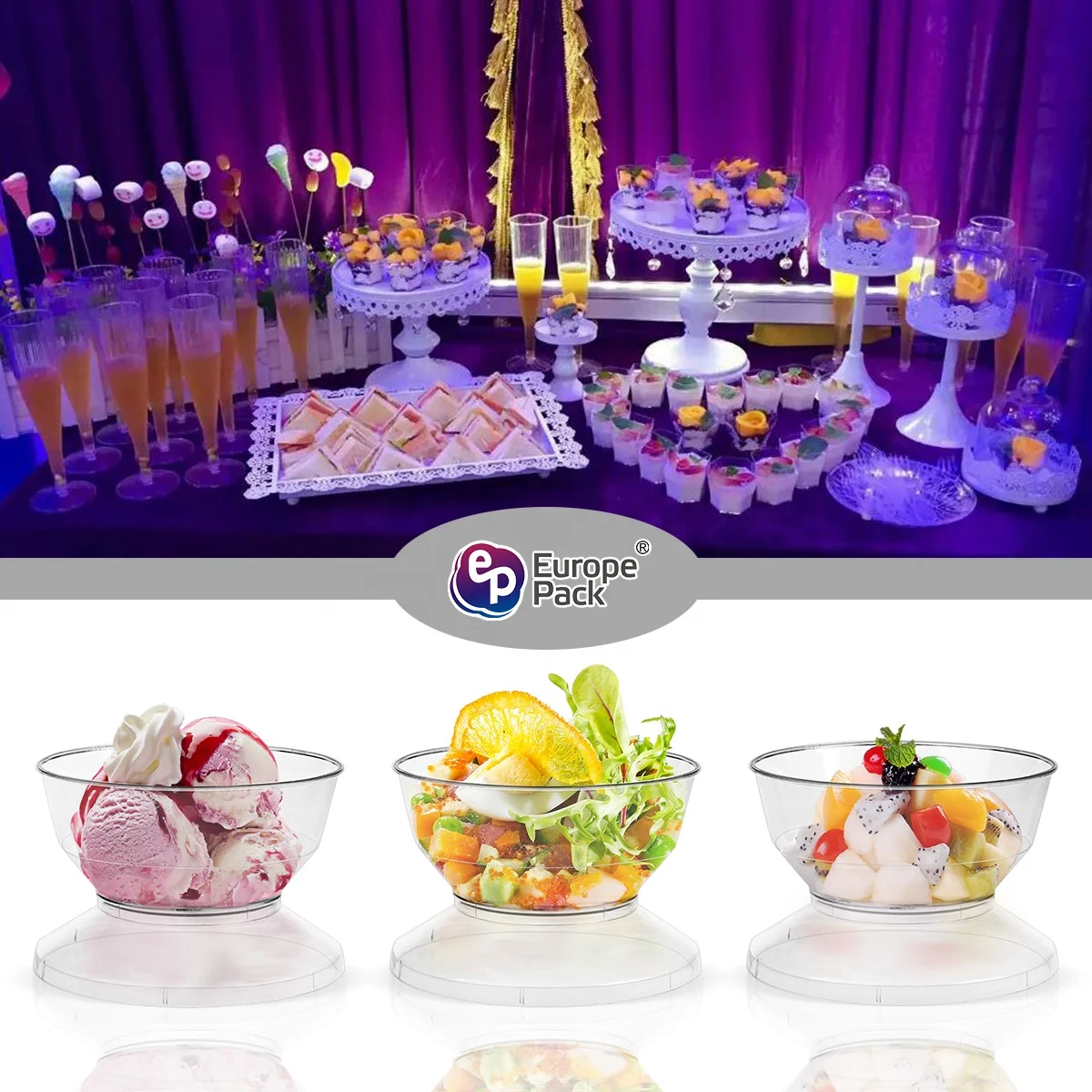 Набор многоразовых пластиковых пищевых мисок для фруктов, с крышкой и ложкой