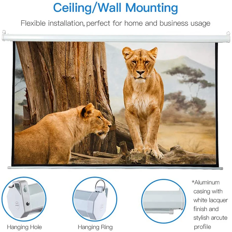 60 72 84 92 100 120 150 inch Motorized Projection Screen 4:3 16:9  Electric Drop Down Projector Screen with Remote control