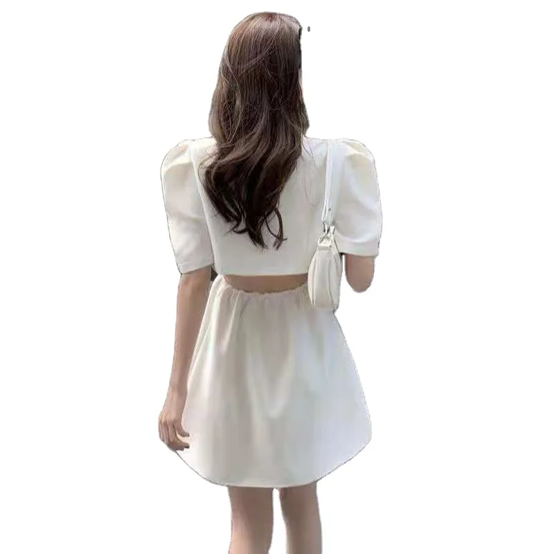 Super fire bow dew waist suit dress female 2021 summer new style temperament fashion waist elder sister style A-line skirt