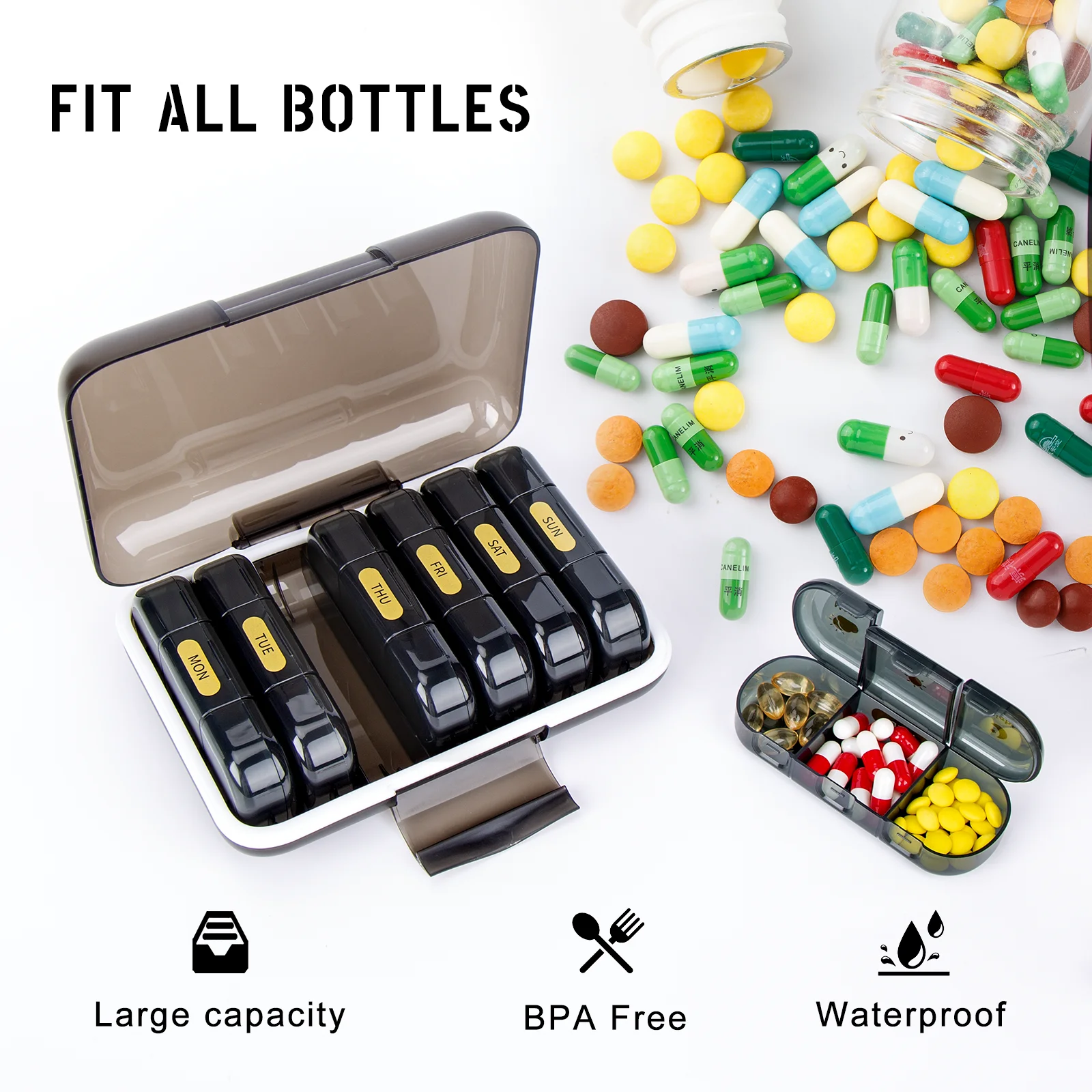 best sellers Food Grade 21 compartment travel 28 girds 7days Weekly Pill Box Case Organizer large pill container box
