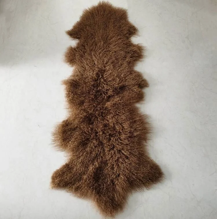 Promotion Long Pile Pelt Real Mongolian Lambskin Fluffy Fur Rug Tibetan Sheep Fur Carpet 2P Natural Curly Fur Mat