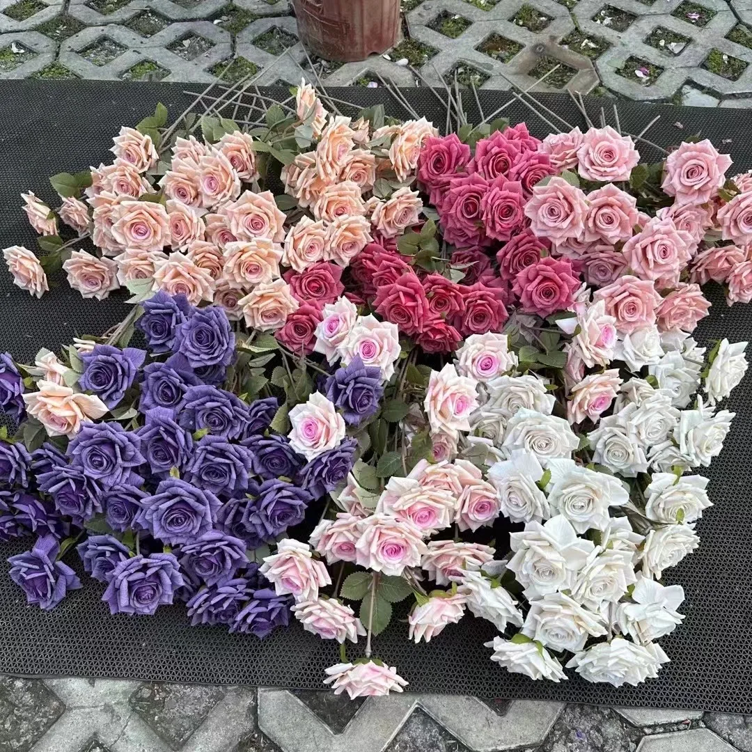 YOPIN-158 Popular Artificial 3 Heads Real Touch White Spray Roses