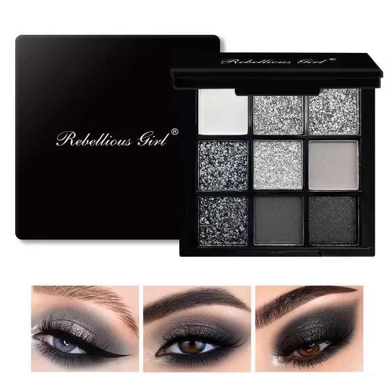 Black Swan 9 colors eyeshadow palette smoky makeup dark punk pearlescent matte metallic 9 colors eyeshadow