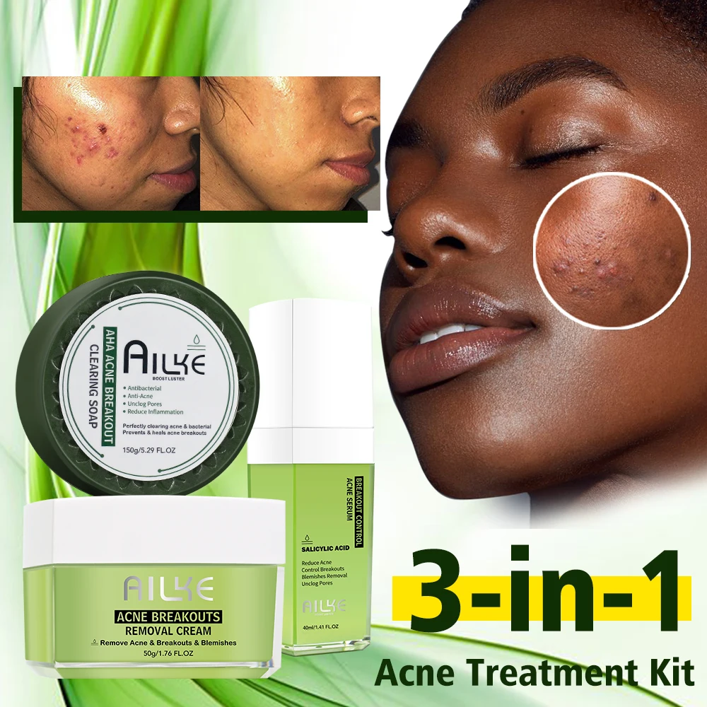 Beauty Skincare 3 Pieces Products Organic Black Skin Oily Face Beauty LKIAE Anti Acne Skin Care Set For Black Women