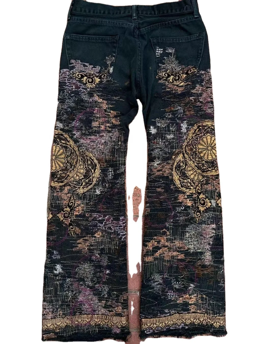 Zhuoyang garment BORO denim jeans bandana patchwork jeans  Customized brand logo denim pants distressed bandana jeans