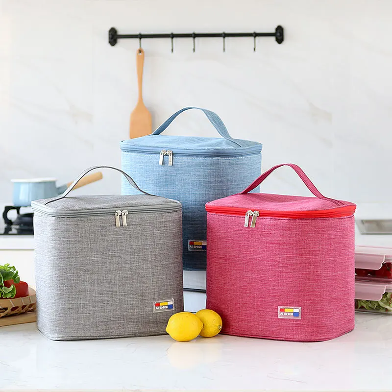 Korean Waterproof Insulation Thicken Lunch Cooler Bag Simple 300D Cation Portable Candy Color Insulated Cooler Bag