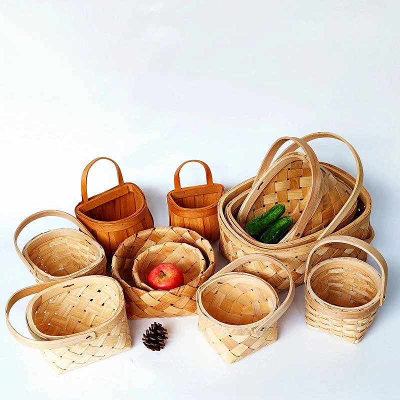 Gift Handmade Woven Willow Wood Lining Oval Storage Basket with Handles Flower Pot Baskets for Lady Girls