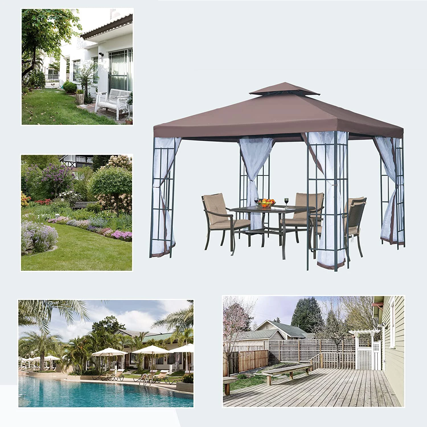 3 x 3 m Outdoor Gazebo Garden Gazebo Party Tent Marquee Double Roof  Replacement Canopy Top Cover With Sides