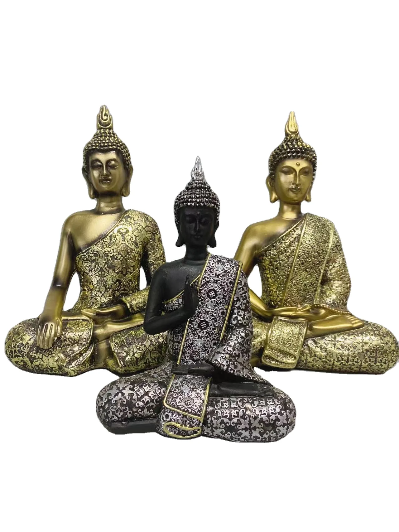 Custom Logo Polyresin Craft Set Sculpture Buddha Statue Decoration For Hotel Restaurant Decor