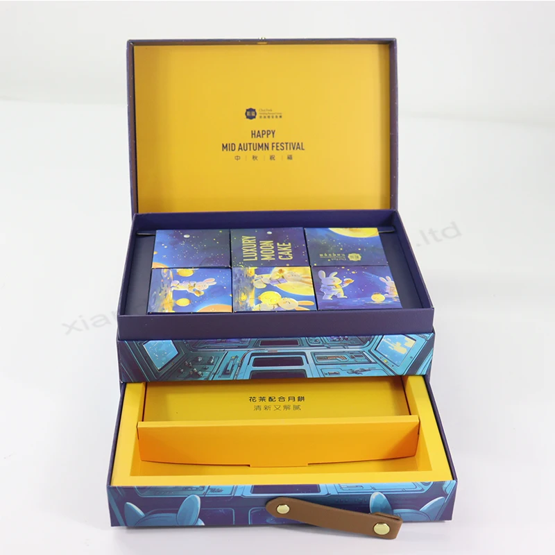 New Fashion Custom-Advent Calendar-Box Art Paper 6 Small Boxes Insert Drawer Beautiful Mooncakes Embossing Vanishing Printing