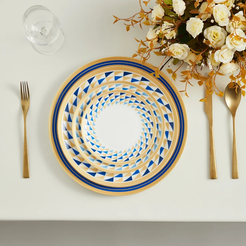 Luxury hotel rustic tableware blue colored glazed ceramic dinner set for wedding dinnerware sets