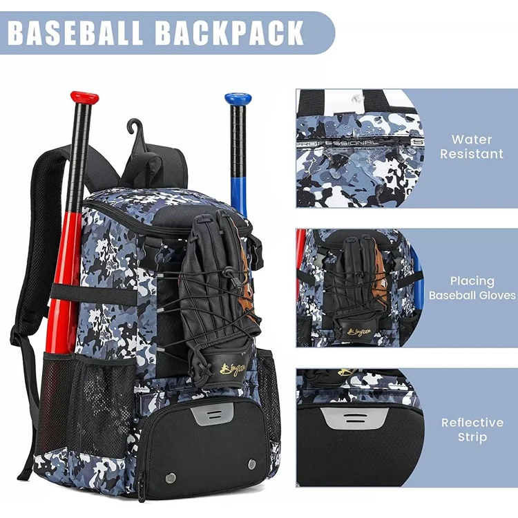 Adult Youth Baseball Equipment Camouflages Bat Bags Backpack Softball Bat Bags With Shoes Compartment
