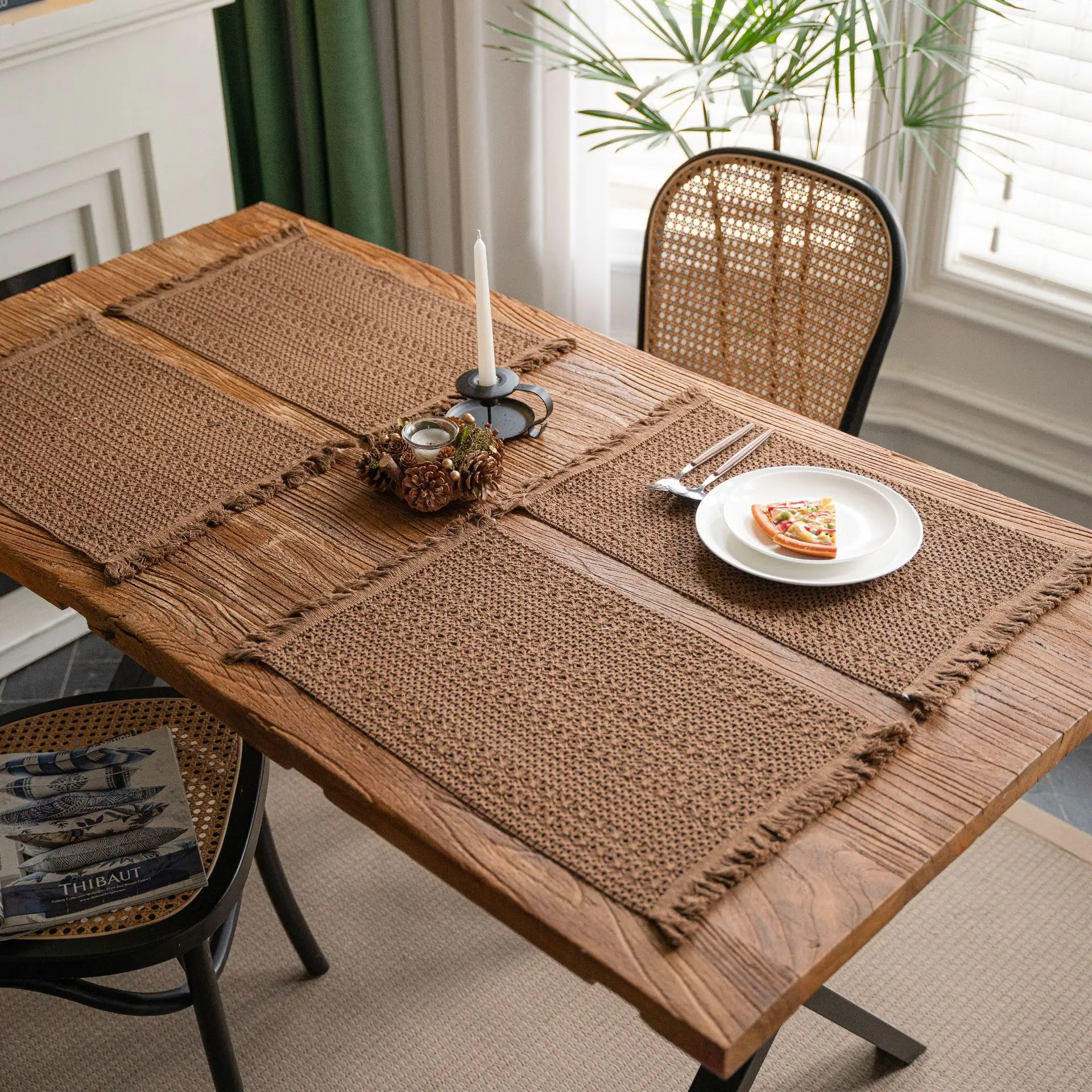 LISO Custom Made Kitchen Accessories Plain Place mat Woven Table Mat Cotton Fabric Placemat