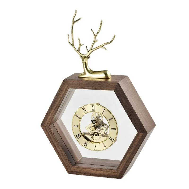 Black Walnut Wood with Fine Copper Desk Table Decoration Clock Battery Style Quartz Clock High Quality Slient Movement