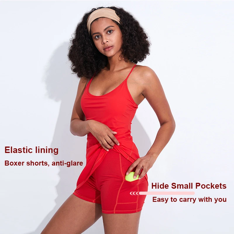 Customised High Waist Knee Length Two Piece Tennis Skirt Set Woman Yoga Plus Size High Quality Tennis Skirt With Pockets