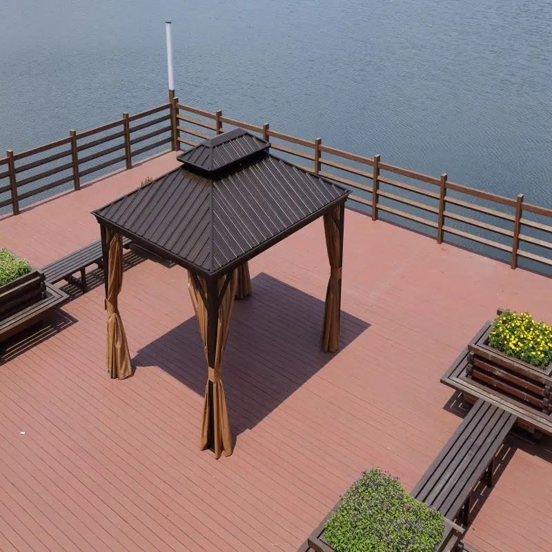 High Quality 3x4 Luxury Patio Lawn Garden Outdoor Metal Pavilion Pergola Waterproof With Steel Hardtop Roof Gazebo