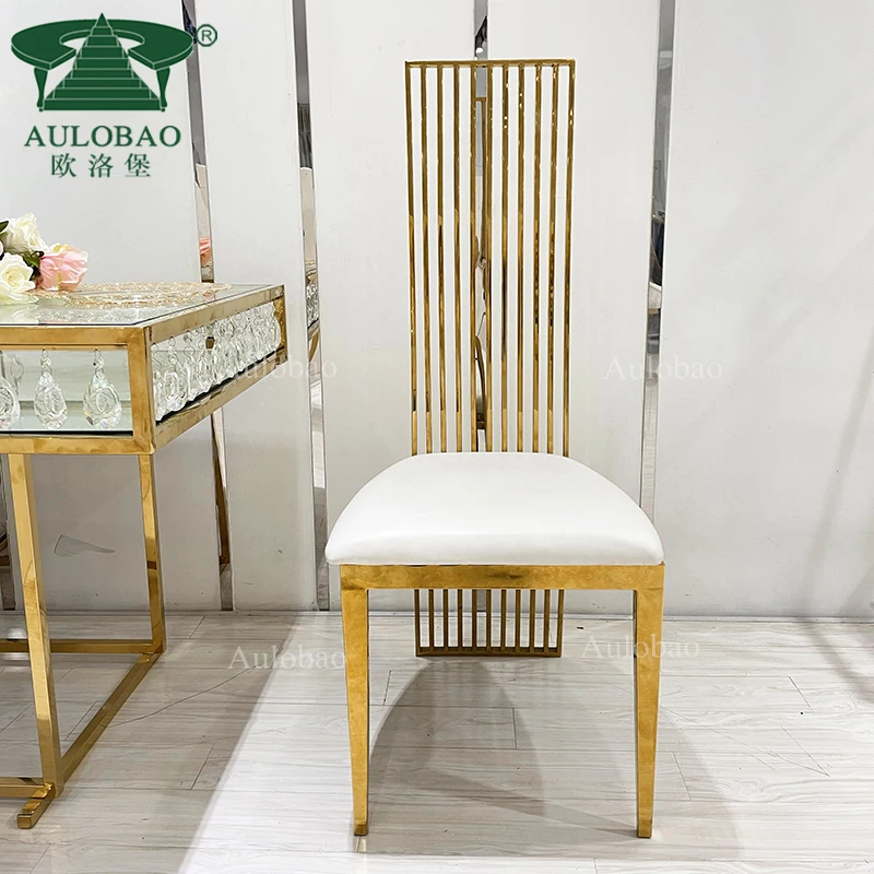 Luxury white leather gold stainless steel high back king throne dining chair