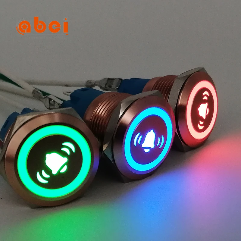 Logo Symbol Momentary Metal Illuminated led Customized metal switch 12V 24V hotel doorbell push button