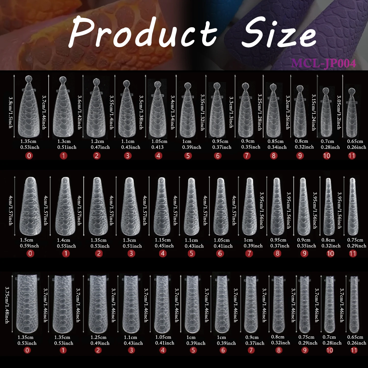 120PCS/box Nail Art Perfresional Snake Skin Texture Nail Tips Plastic Forms Coffin Poly Gel Extention Nail Forms