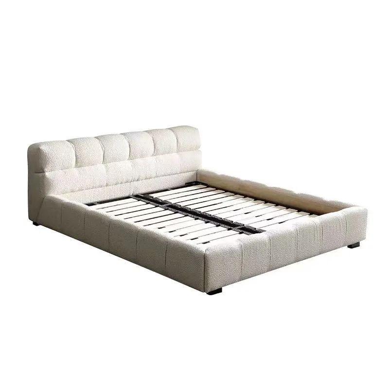 Modern Italian Minimalist Style Lambswool Fabric Designer Master Bedroom Puff Bed  for Sale
