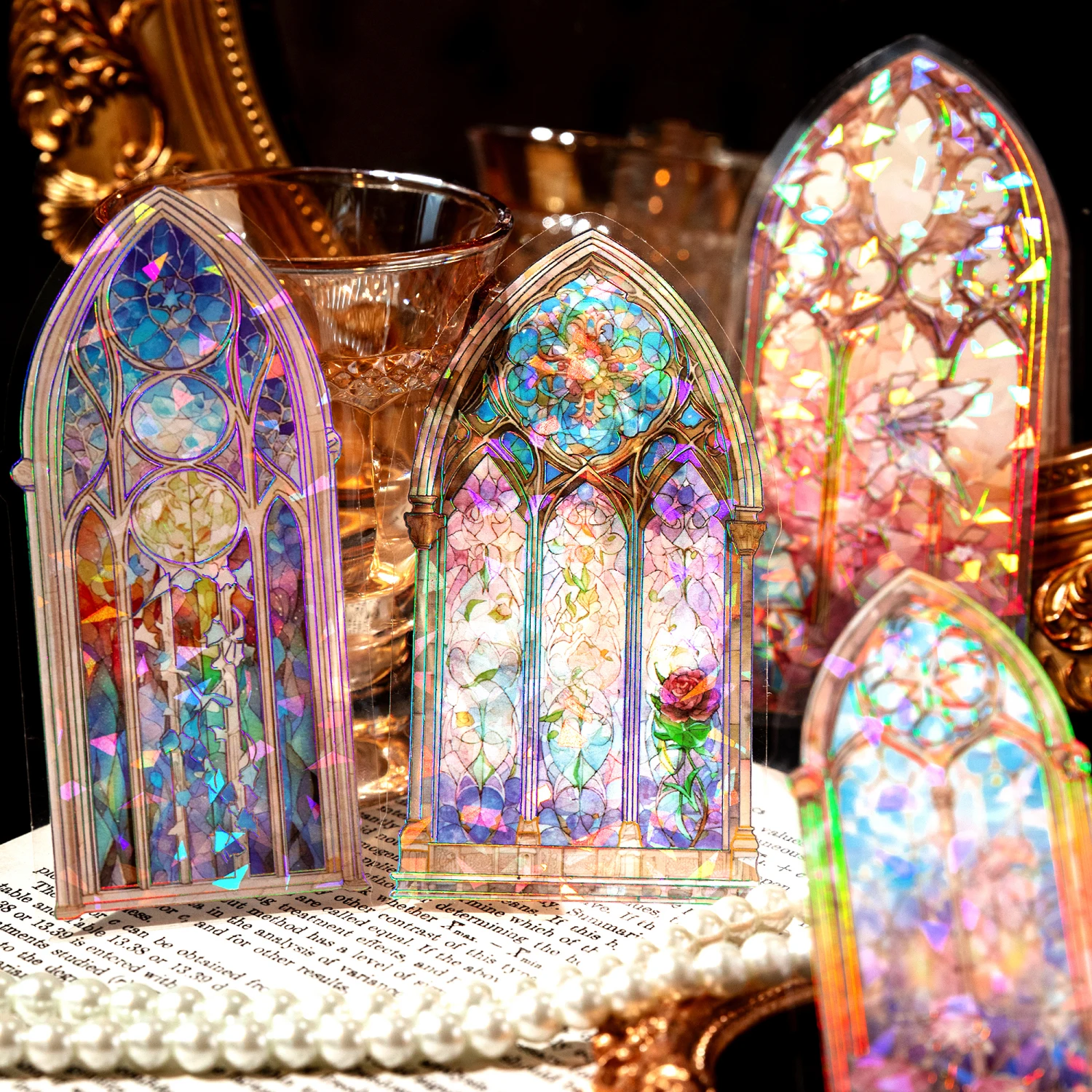 Mr. Paper 6 Design 10 Pcs / Set PET Moonlight Window Stickers Laser Vintage Crystal Decoration Stickers Pack for Diary Scrap