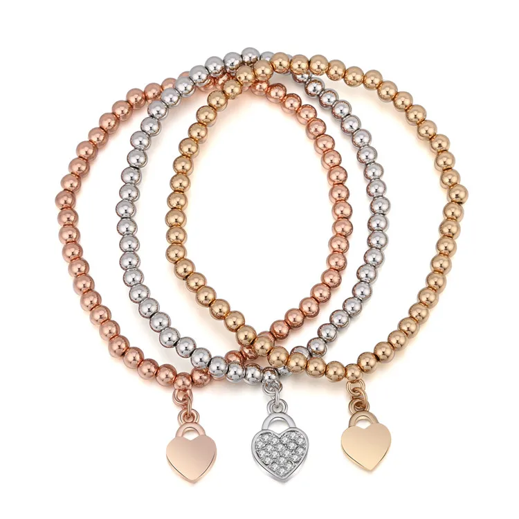 3pcs Set Beautiful Excellent Love Heart Pendant Bracelet Girl Bracelet Mom Beads Bracelets