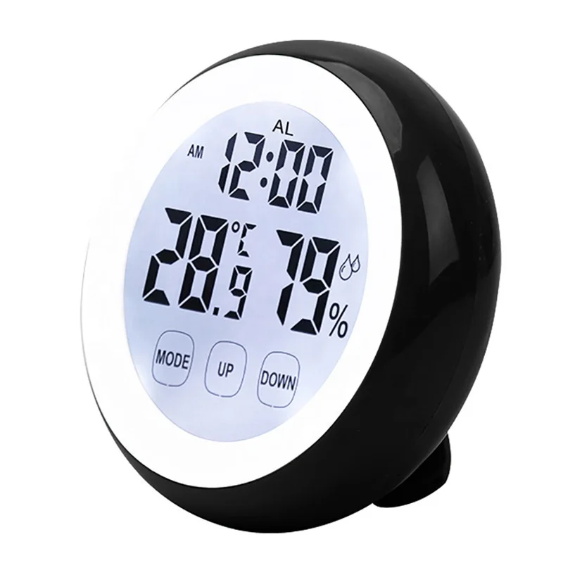
New round temperature and humidity alarm clock touch clock home digital display thermometer electronic clock 
