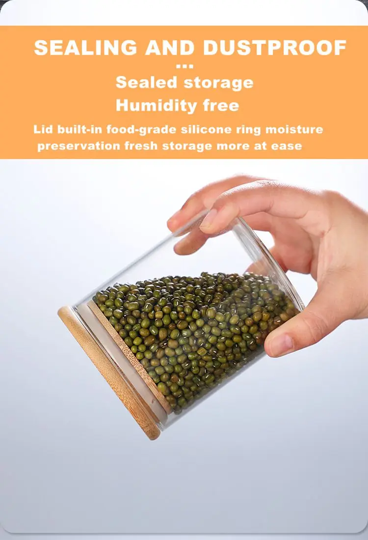 Wholesale High Borosilicate Glass Storage Jars  Bamboo Lid Storage Jars   500ml Round Storage Jar