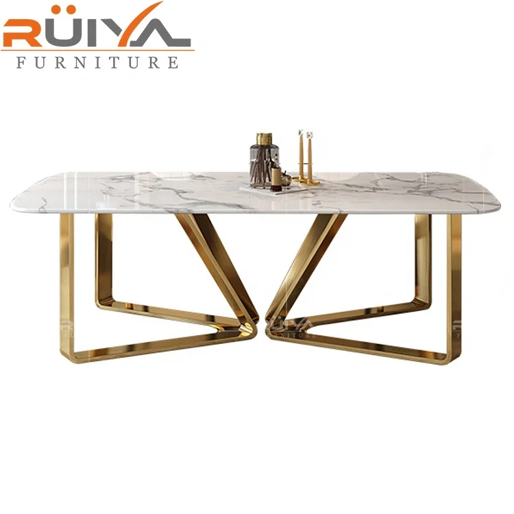 American style modern dining room chair stainless steel luxury dining tables and 6 chairs set