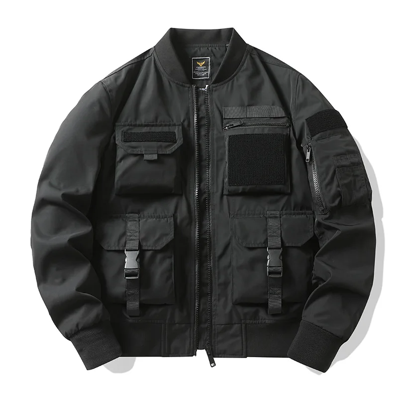 custom logo embroidered aviator jacket flying winter for pocket casual zipper warm sleeve satin bomber men jacket