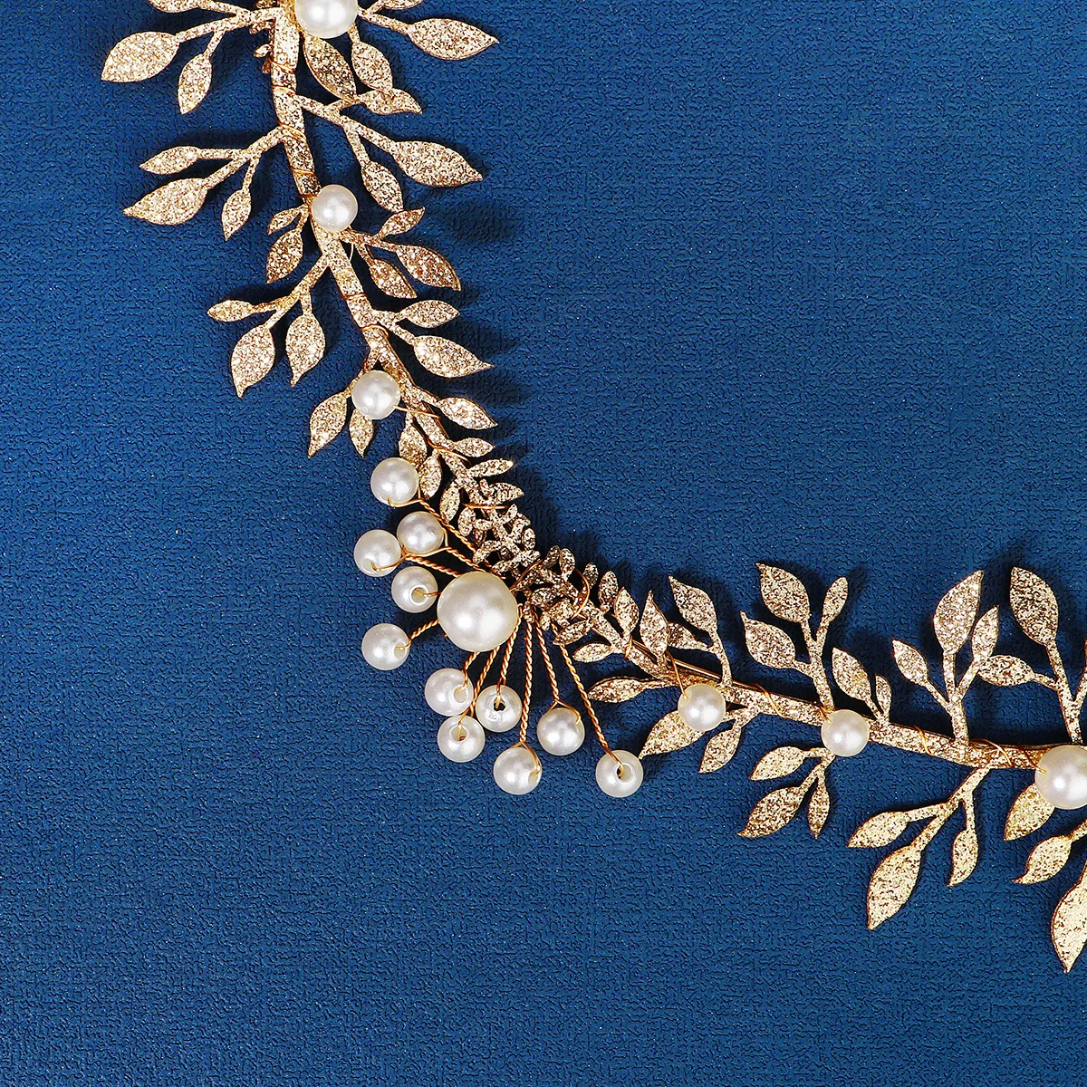 Handmade Gold Leaves Bridal Hair Vine Accessories Bling Prom Wedding Bridesmaid Pearl Headpiece For Women