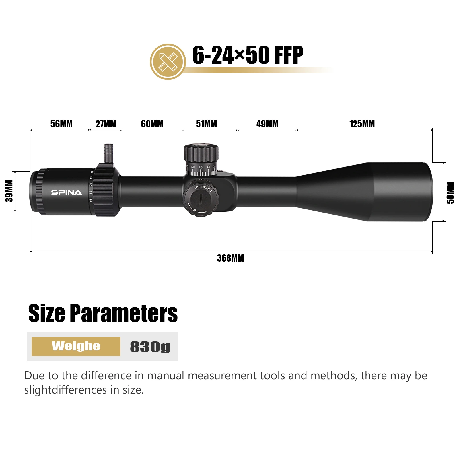 6-24x50 FFP Illuminated Zero Stop Waterproof Shockproof Fogproof Fully Multi-Coated Telescopic Sight for Long Range Hunting