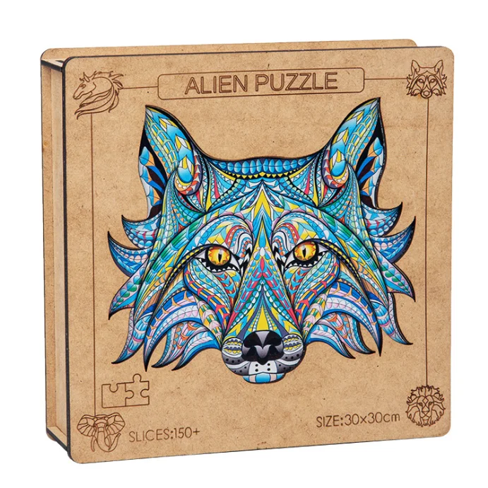 New shape  hot selling 3D wooden animal puzzles Creative Animal Jigsaw puzzle toys Wooden 3D animal puzzle lion tiger wolf